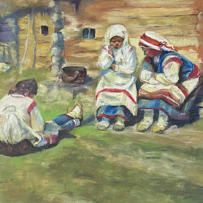 Моисеенко Елена, 4 ступень, копия картины Сергея Виноградова «Бабы», бумага/пастель