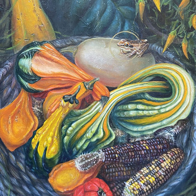 Дымова Мария, 3 ступень, «Натюрморт с воображаемой лягушкой», холст/масло