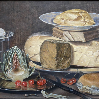 Федулова Екатерина, 3 ступень, «Натюрморт с сырами, артишоком и вишнями», копия картины Клары Петерс, холст/масло