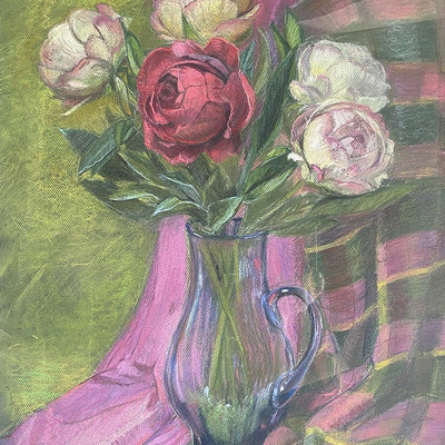 Герцен Марина, 3 ступень, «Пионы», бумага/сухая пастель